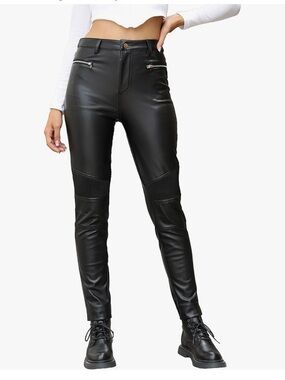 Bellivera Faux Leather Moto Skinny Pants - Black